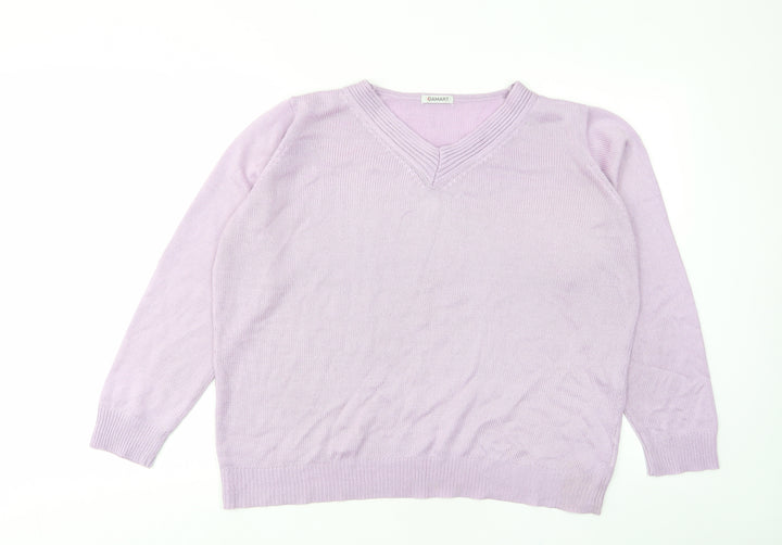 Damart Womens Purple V-Neck Acrylic Pullover Jumper Size 18