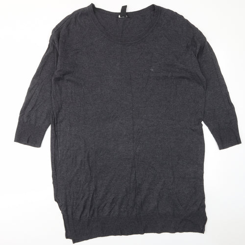 H&M Womens Grey Cotton Jumper Dress Size M Crew Neck Pullover