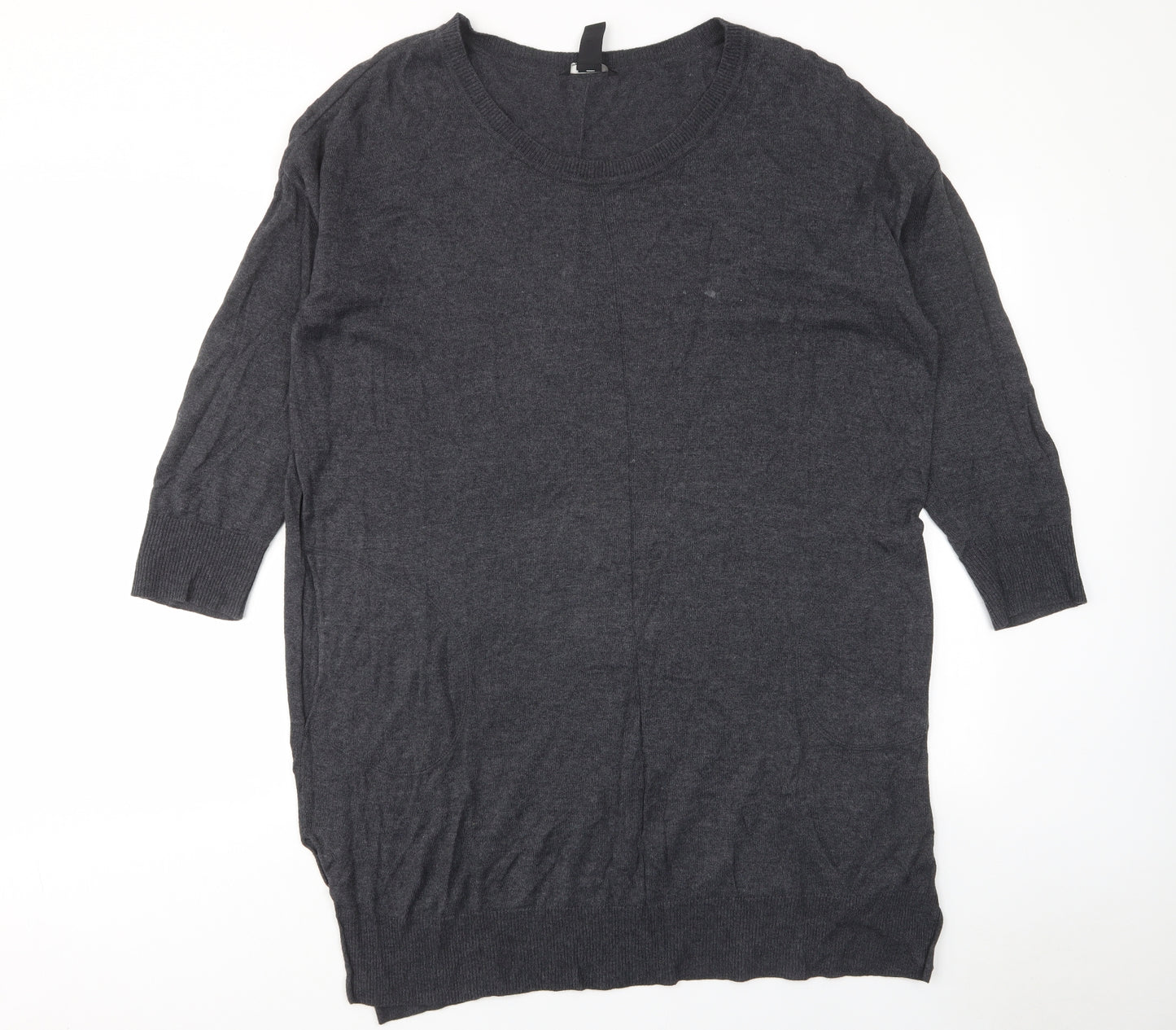 H&M Womens Grey Cotton Jumper Dress Size M Crew Neck Pullover