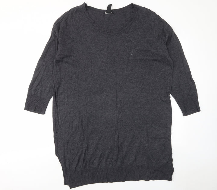 H&M Womens Grey Cotton Jumper Dress Size M Crew Neck Pullover