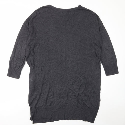 H&M Womens Grey Cotton Jumper Dress Size M Crew Neck Pullover