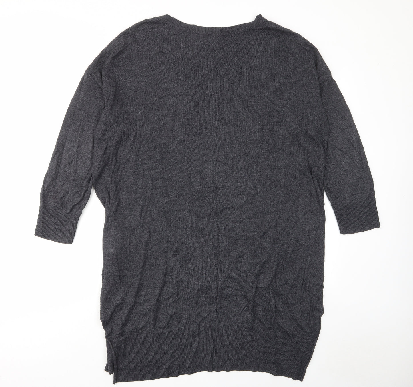 H&M Womens Grey Cotton Jumper Dress Size M Crew Neck Pullover