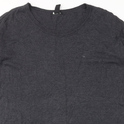 H&M Womens Grey Cotton Jumper Dress Size M Crew Neck Pullover