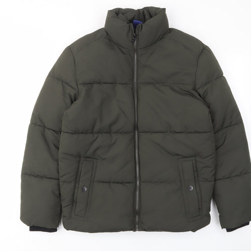 Marks and Spencer Mens Green Quilted Coat Size S Zip - Thermal, Pockets