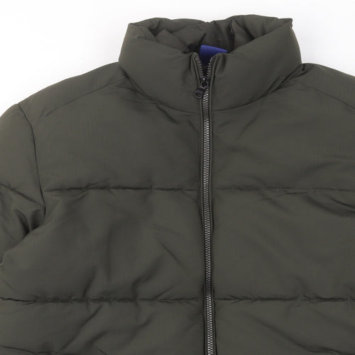 Marks and Spencer Mens Green Quilted Coat Size S Zip - Thermal, Pockets