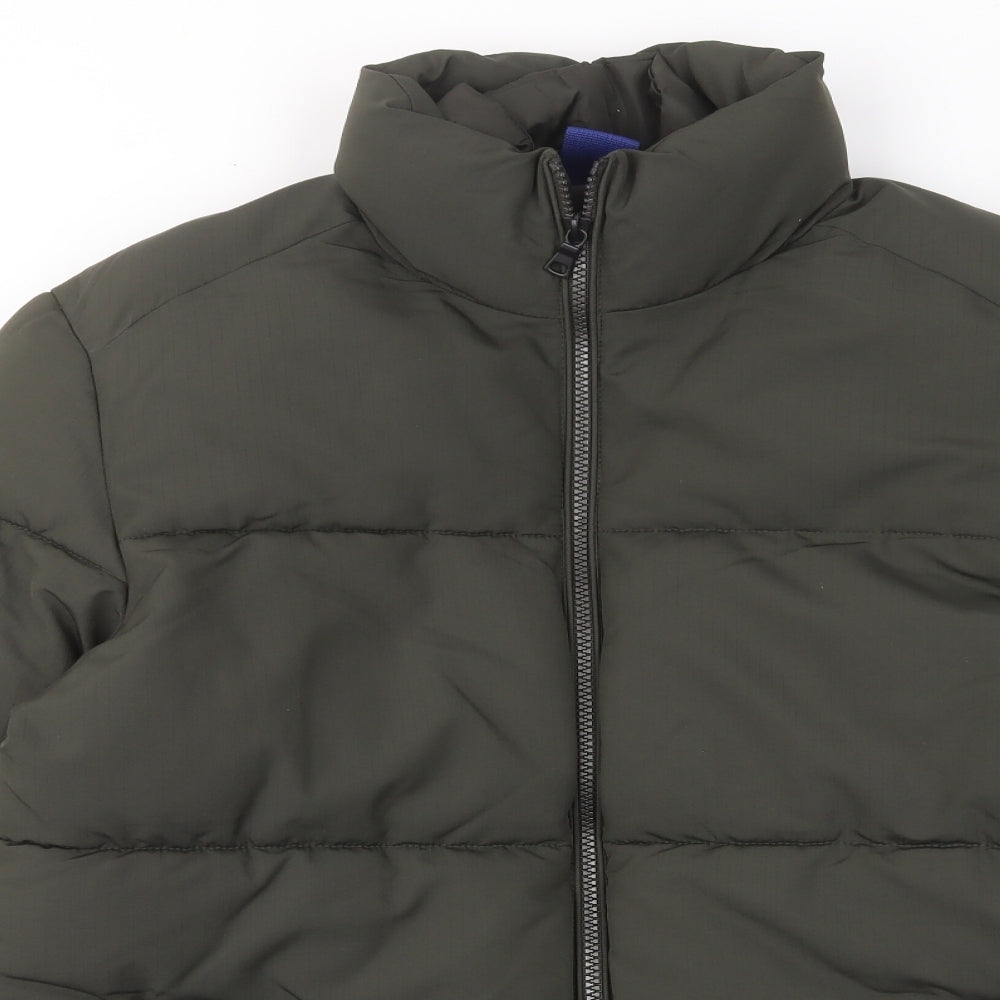 Marks and Spencer Mens Green Quilted Coat Size S Zip - Thermal, Pockets
