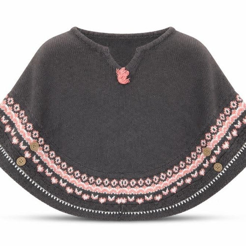 Vertbaudet Girls Grey V-Neck Fair Isle Cotton Cape Jumper Size 5 Years Pullover