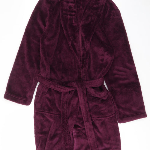 Marks and Spencer Womens Purple Solid Polyester Top Gown Size S Tie - Pockets, belted