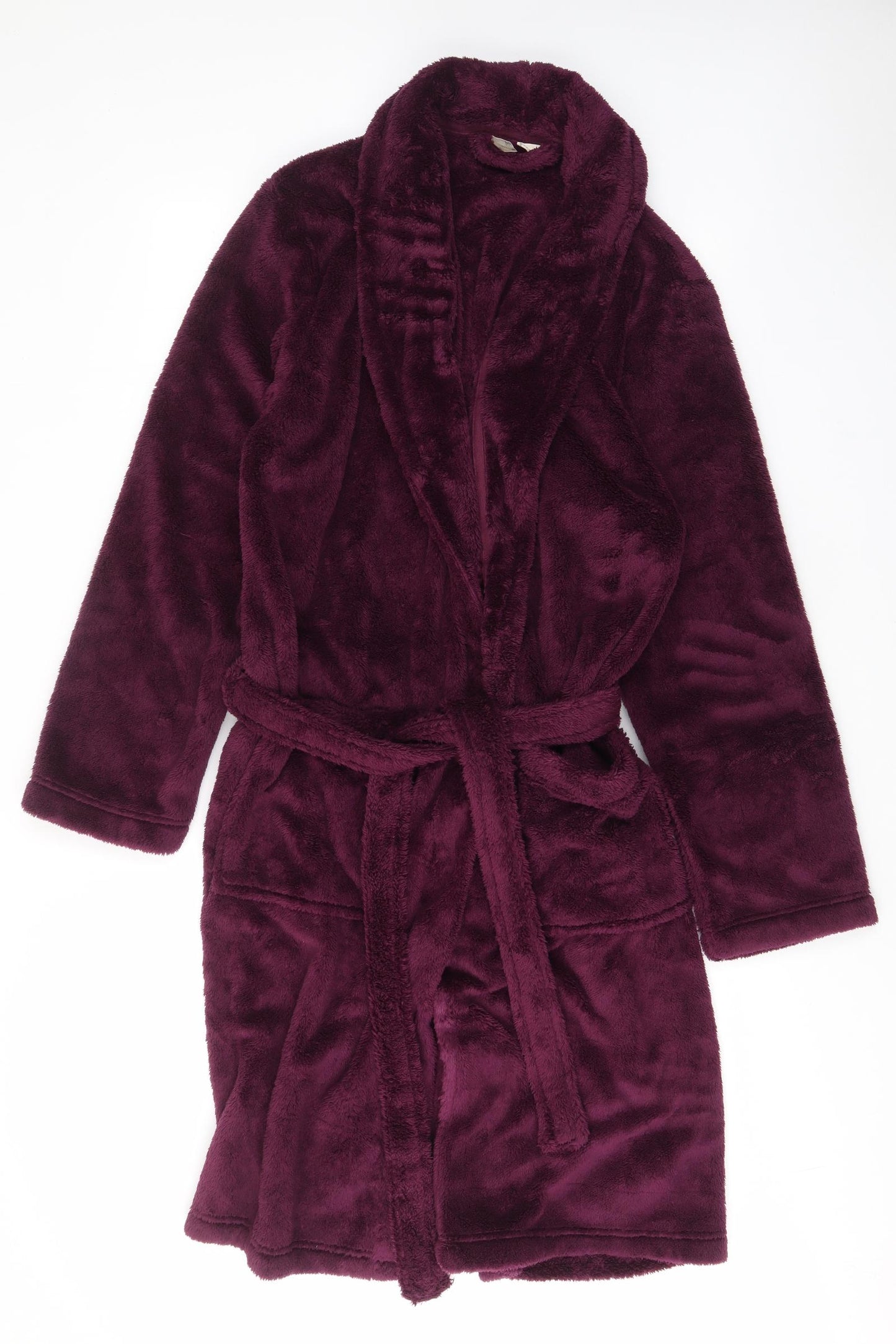 Marks and Spencer Womens Purple Solid Polyester Top Gown Size S Tie - Pockets, belted