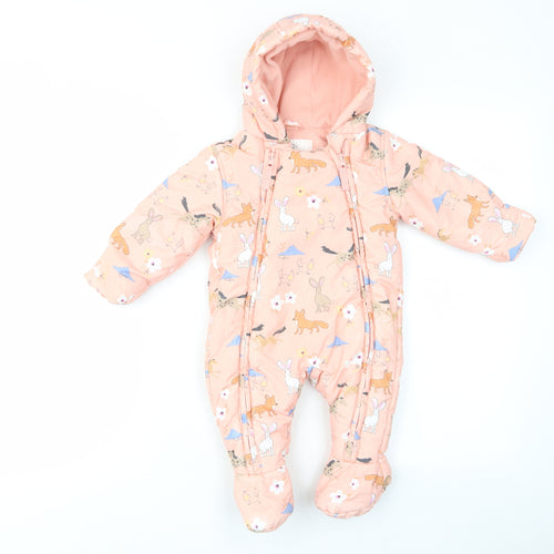 Marks and Spencer Girls Pink Geometric Polyester Babygrow One-Piece Size 3-6 Months Zip - Animal Print