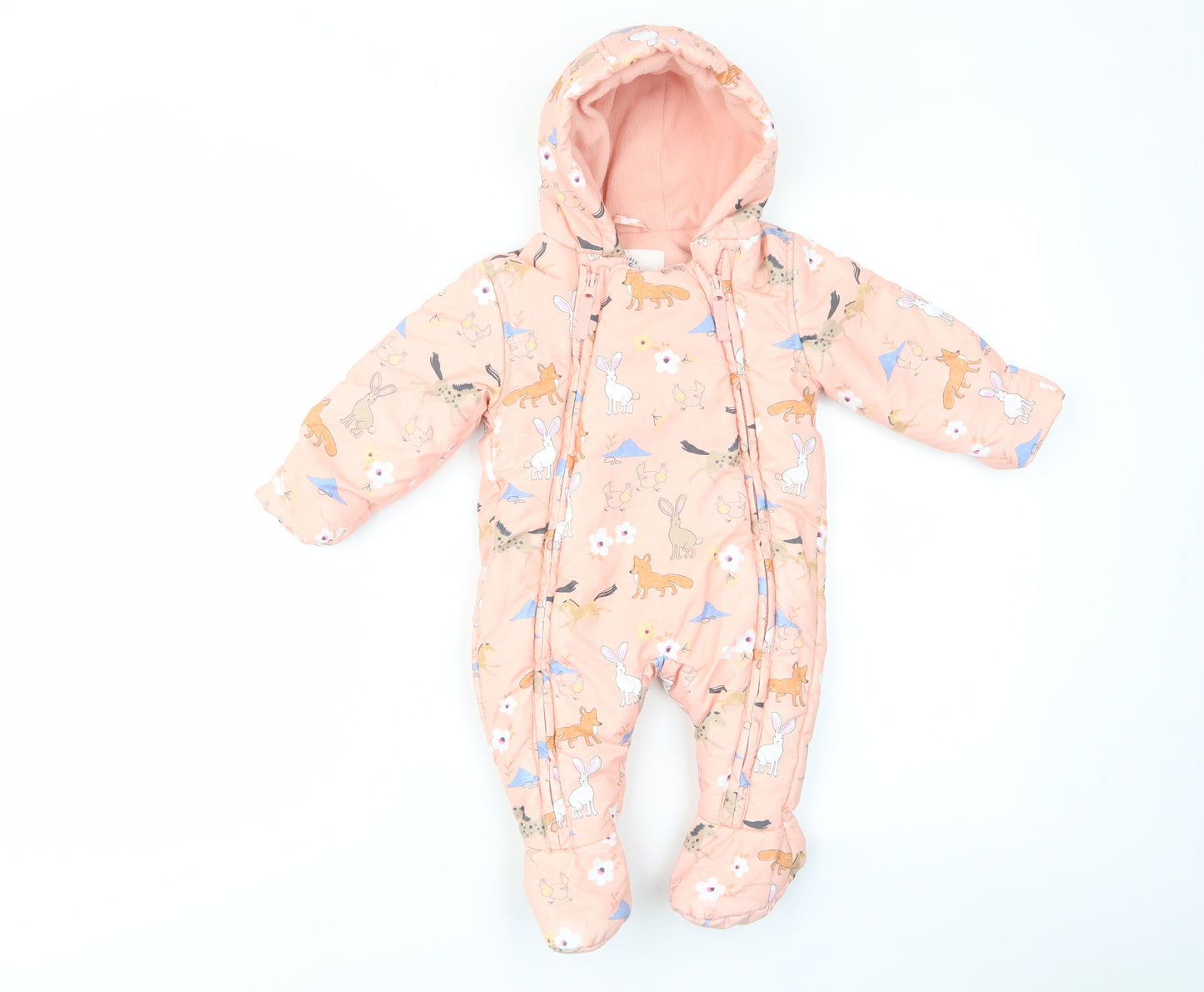 Marks and Spencer Girls Pink Geometric Polyester Babygrow One-Piece Size 3-6 Months Zip - Animal Print