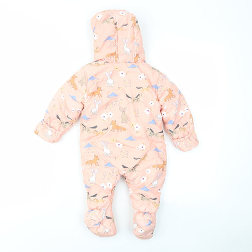 Marks and Spencer Girls Pink Geometric Polyester Babygrow One-Piece Size 3-6 Months Zip - Animal Print