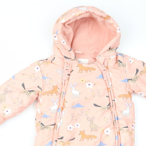 Marks and Spencer Girls Pink Geometric Polyester Babygrow One-Piece Size 3-6 Months Zip - Animal Print