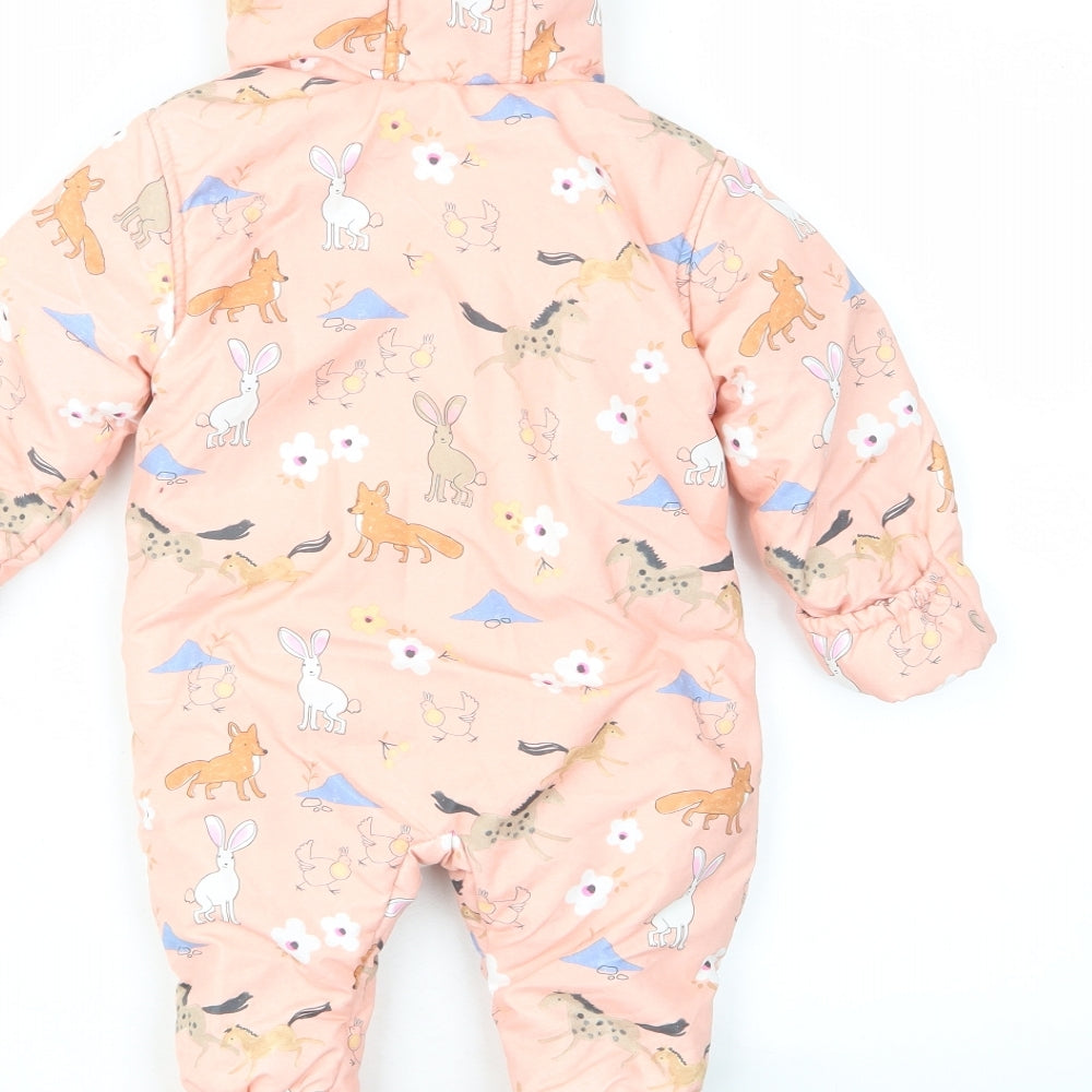 Marks and Spencer Girls Pink Geometric Polyester Babygrow One-Piece Size 3-6 Months Zip - Animal Print