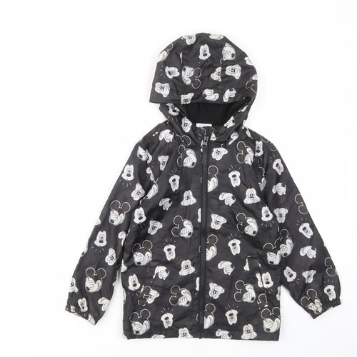 Mickey Mouse Girls Black Geometric Basic Coat Coat Size 5-6 Years Zip