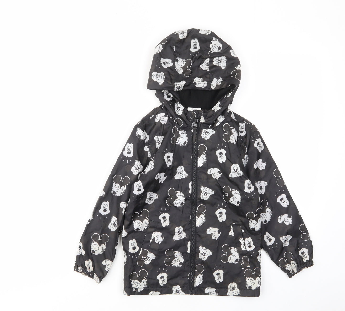 Mickey Mouse Girls Black Geometric Basic Coat Coat Size 5-6 Years Zip
