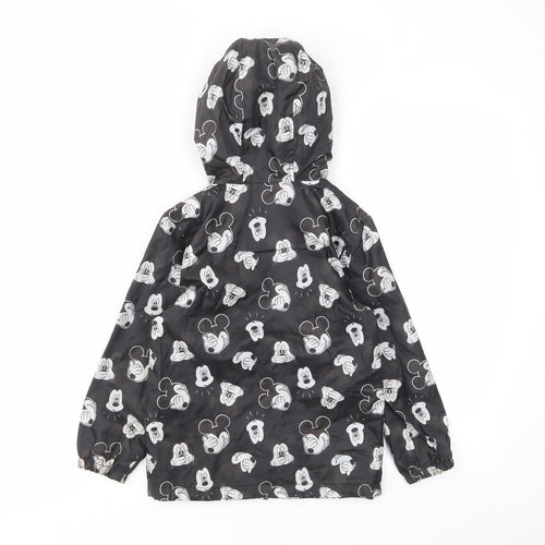 Mickey Mouse Girls Black Geometric Basic Coat Coat Size 5-6 Years Zip