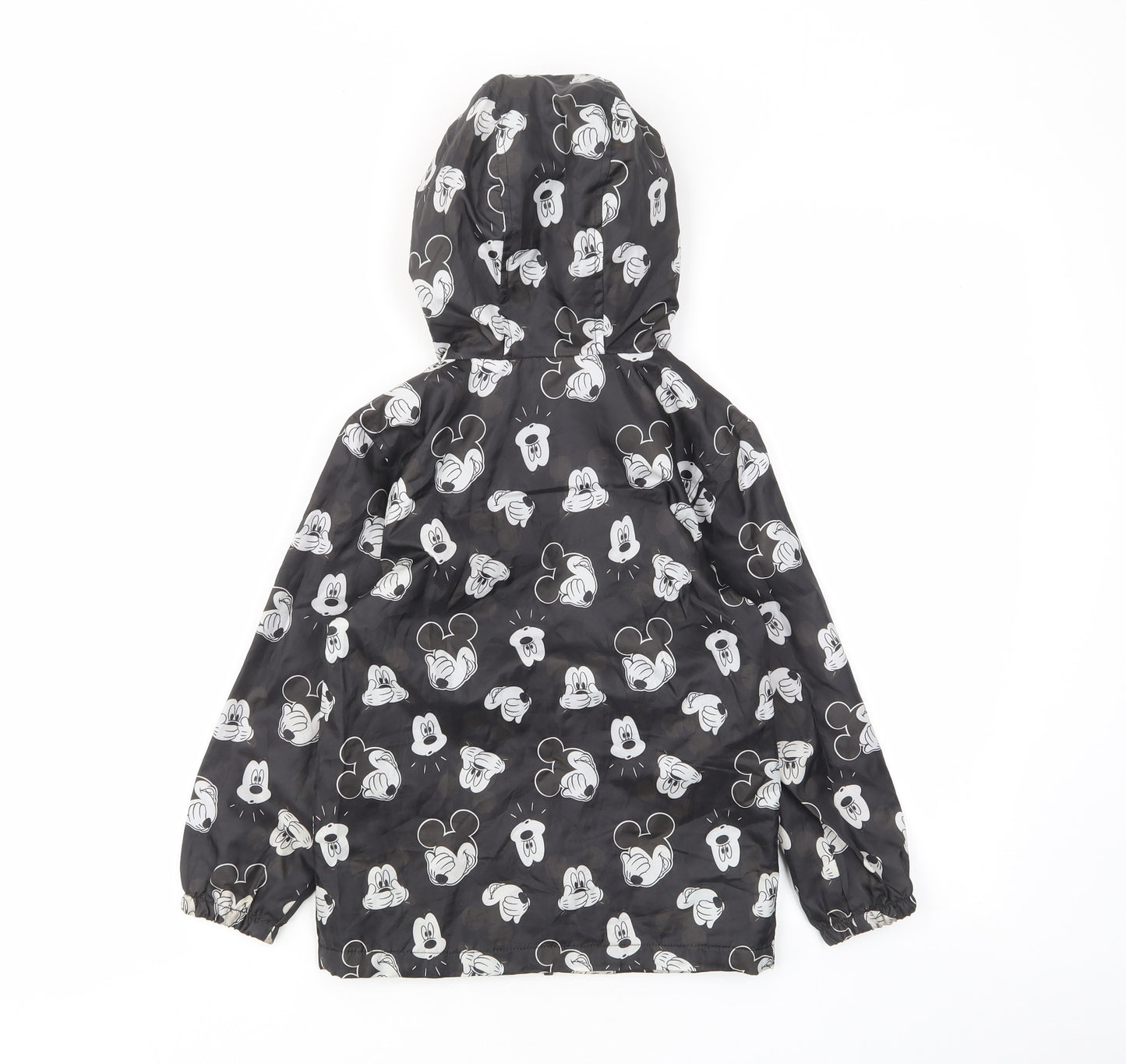 Mickey Mouse Girls Black Geometric Basic Coat Coat Size 5-6 Years Zip