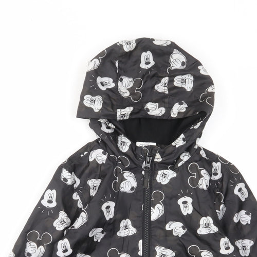 Mickey Mouse Girls Black Geometric Basic Coat Coat Size 5-6 Years Zip