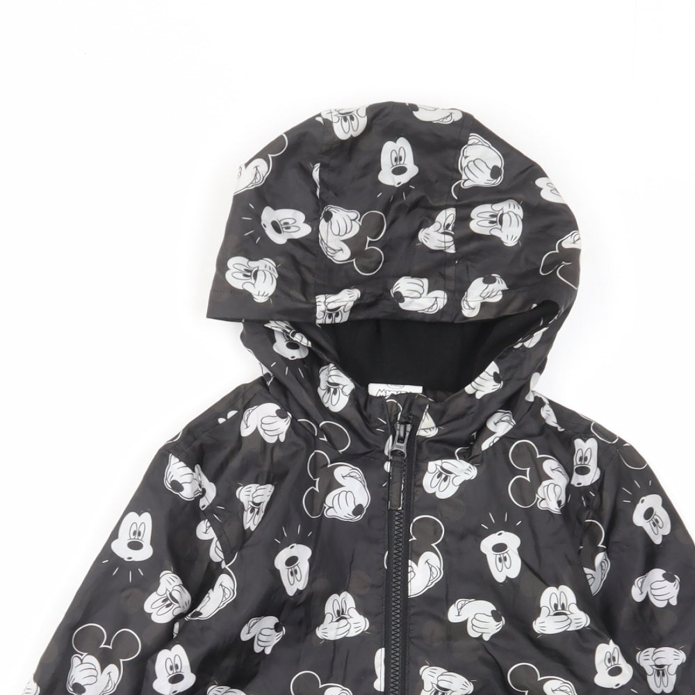 Mickey Mouse Girls Black Geometric Basic Coat Coat Size 5-6 Years Zip