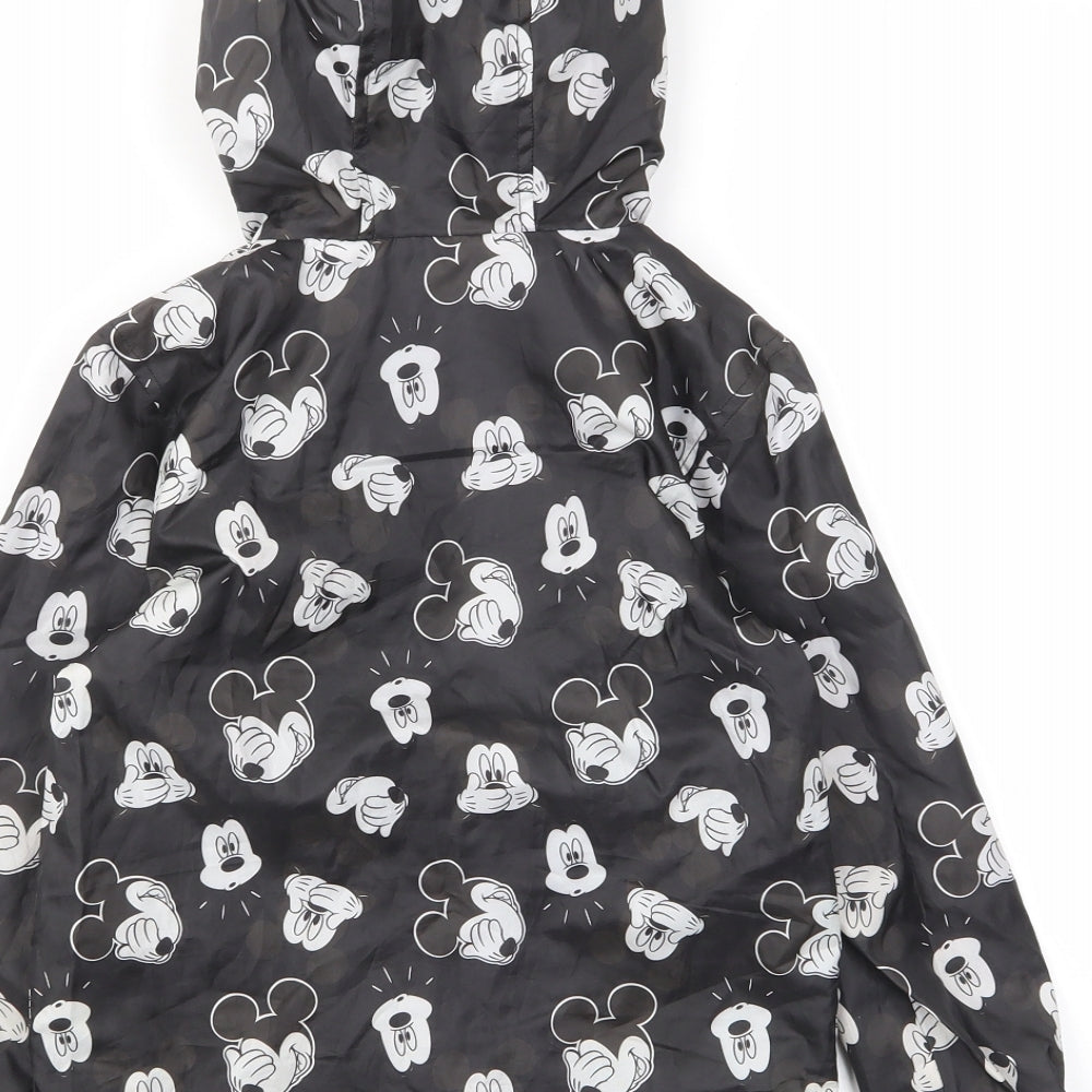 Mickey Mouse Girls Black Geometric Basic Coat Coat Size 5-6 Years Zip