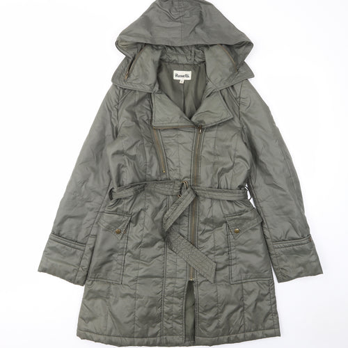 Rosseti Womens Green Quilted Coat Size 10 Zip - Zip Pockets, Belted