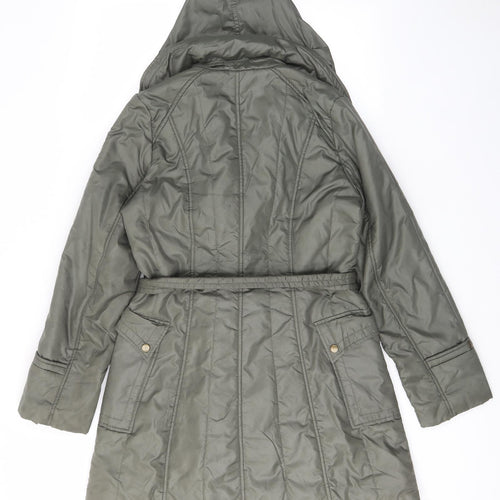 Rosseti Womens Green Quilted Coat Size 10 Zip - Zip Pockets, Belted