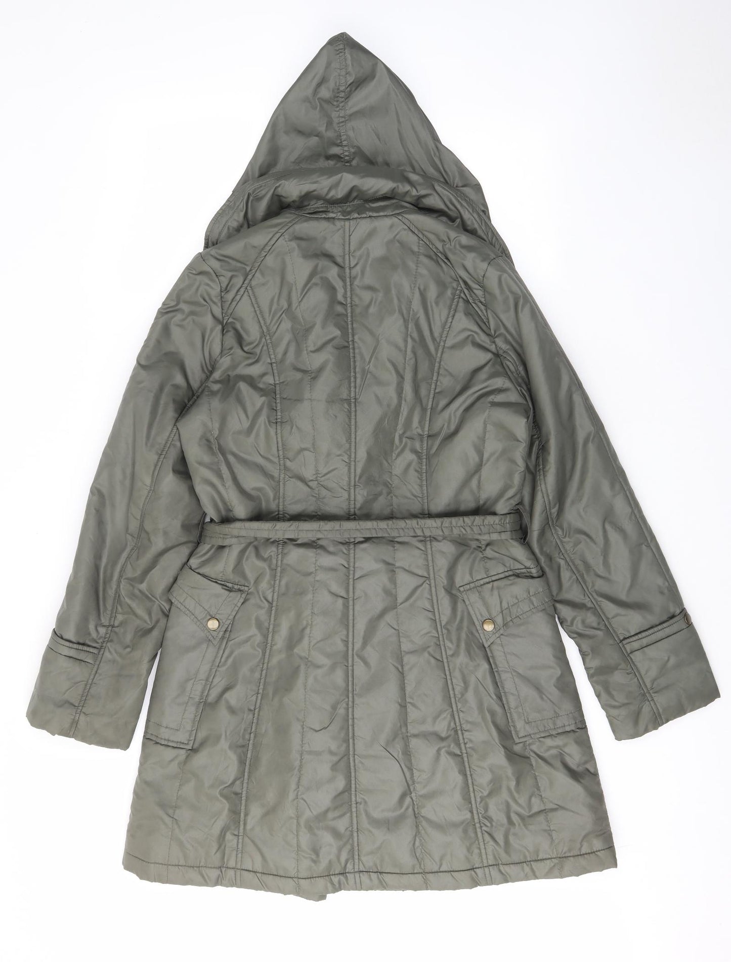 Rosseti Womens Green Quilted Coat Size 10 Zip - Zip Pockets, Belted