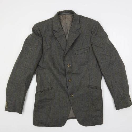 Hector Powe Mens Grey Striped Polyester Jacket Suit Jacket Size 36 Regular