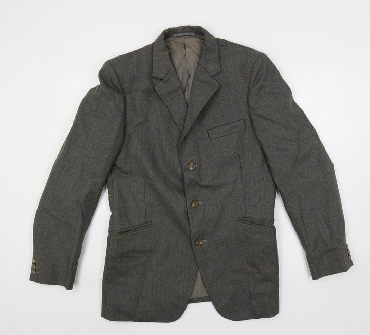 Hector Powe Mens Grey Striped Polyester Jacket Suit Jacket Size 36 Regular