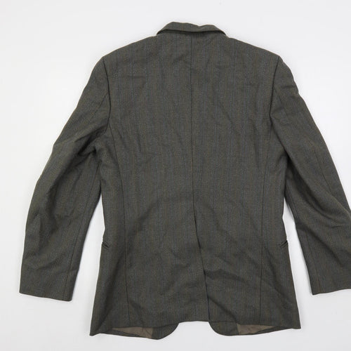 Hector Powe Mens Grey Striped Polyester Jacket Suit Jacket Size 36 Regular