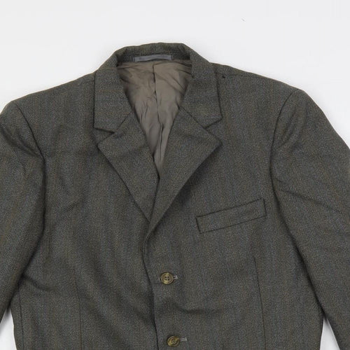Hector Powe Mens Grey Striped Polyester Jacket Suit Jacket Size 36 Regular