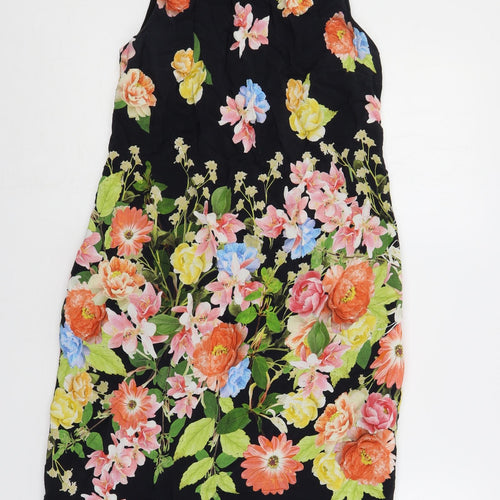 Wallis Womens Black Floral Viscose Shift Size 8 Round Neck Zip
