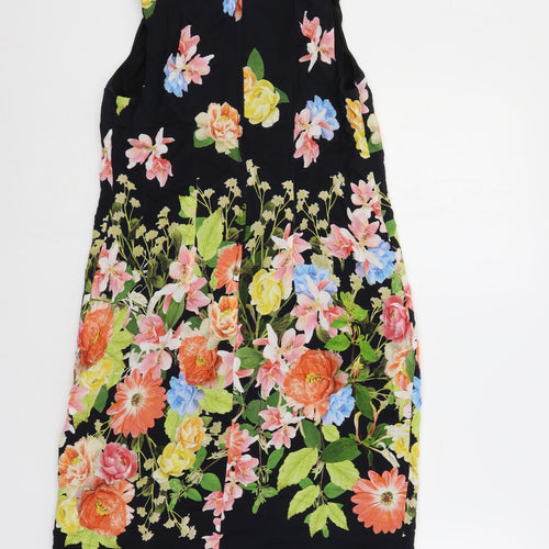 Wallis Womens Black Floral Viscose Shift Size 8 Round Neck Zip