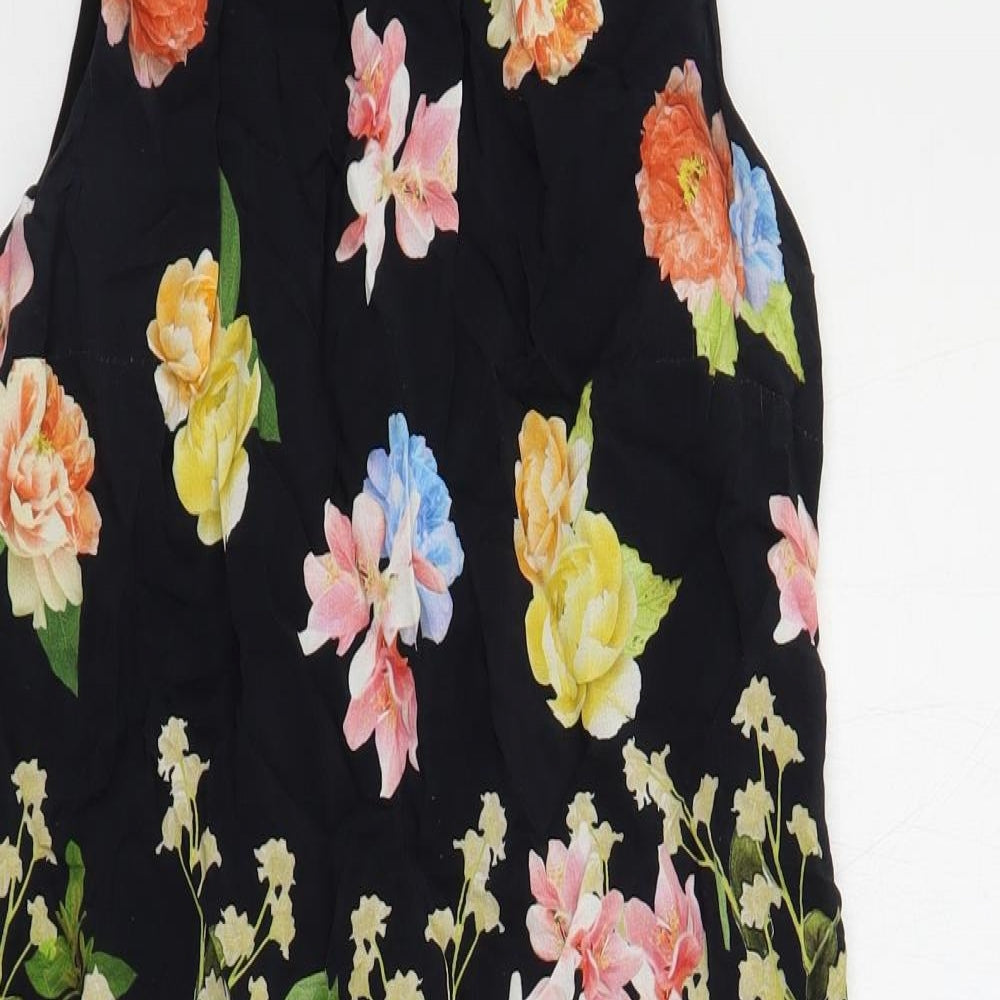 Wallis Womens Black Floral Viscose Shift Size 8 Round Neck Zip