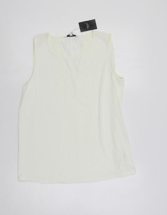 Front view of Next women’s ivory polyester basic blouse, size UK 12, round neck - lace detail