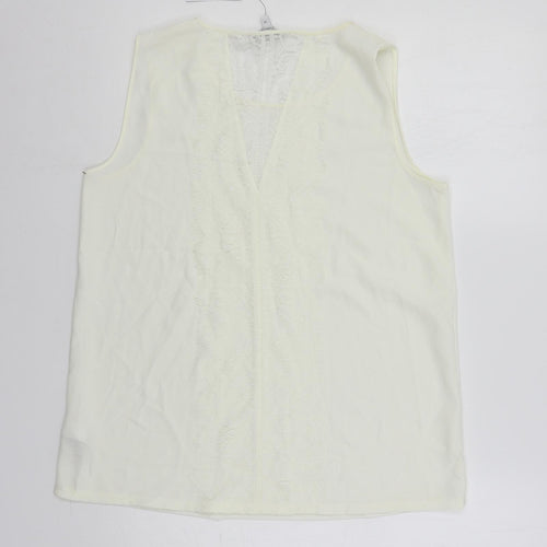 NEXT Womens Ivory Polyester Basic Blouse Size 12 Round Neck - Lace Detail