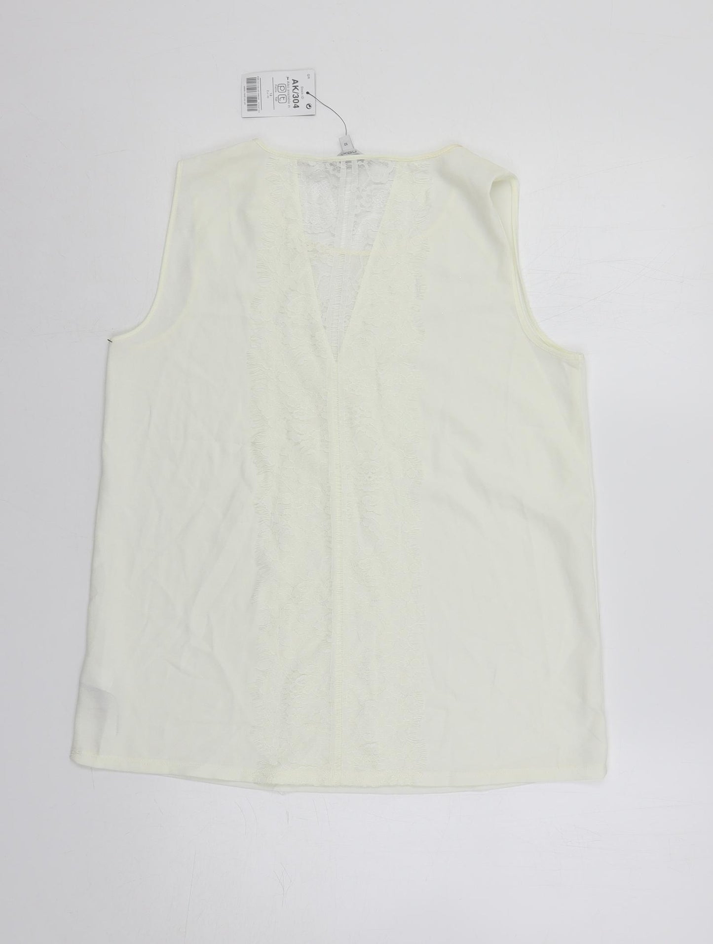NEXT Womens Ivory Polyester Basic Blouse Size 12 Round Neck - Lace Detail