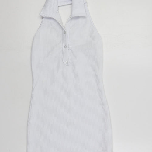 PRETTYLITTLETHING Womens White Polyester Mini Size 10 Collared Pullover - Backless