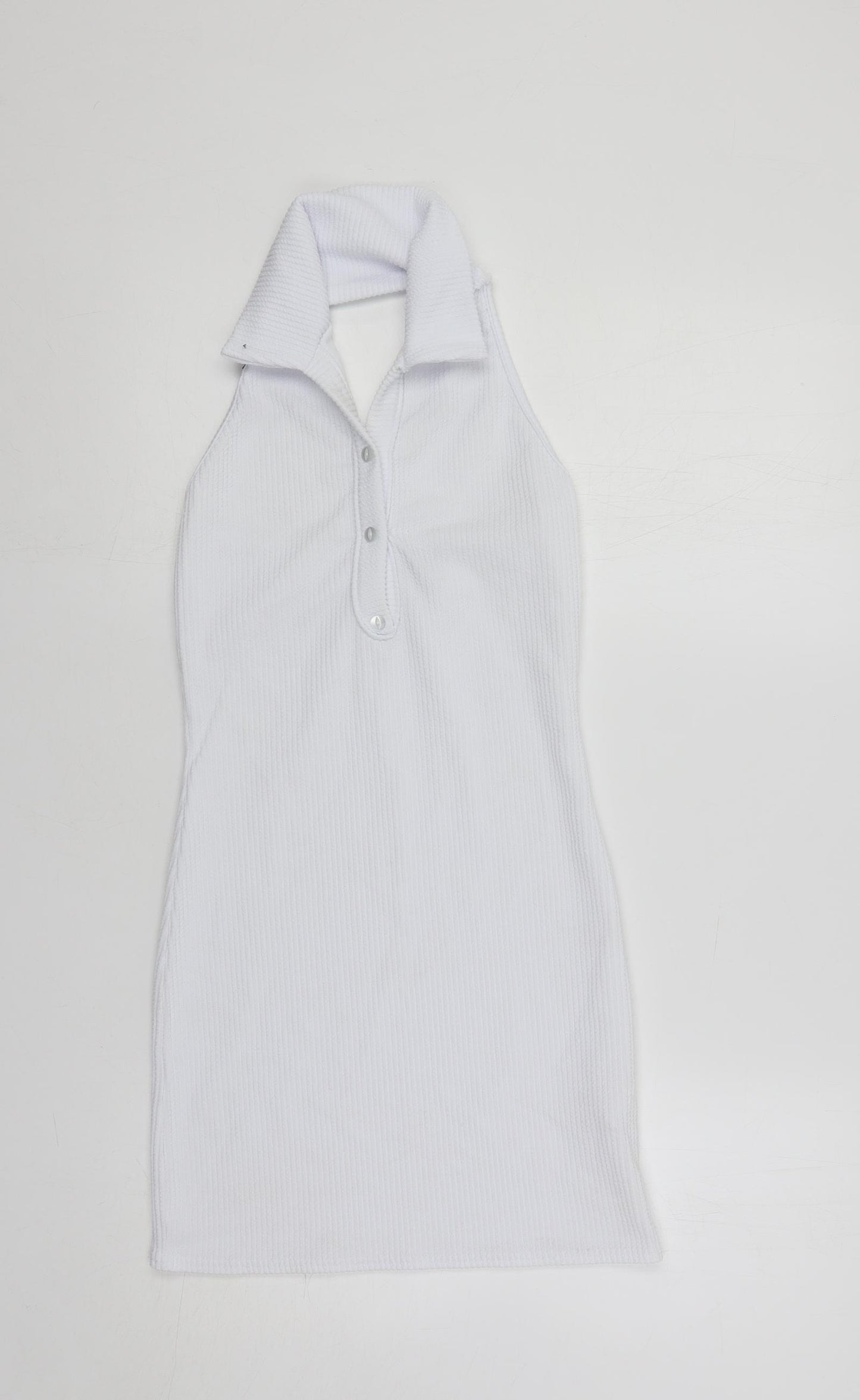PRETTYLITTLETHING Womens White Polyester Mini Size 10 Collared Pullover - Backless