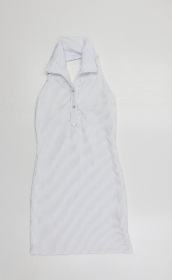 PRETTYLITTLETHING Womens White Polyester Mini Size 10 Collared Pullover - Backless