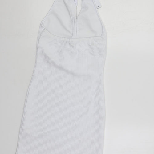 PRETTYLITTLETHING Womens White Polyester Mini Size 10 Collared Pullover - Backless