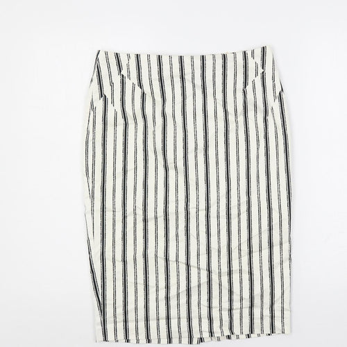 Marks and Spencer Womens White Striped Cotton Straight & Pencil Skirt Size 10 Zip