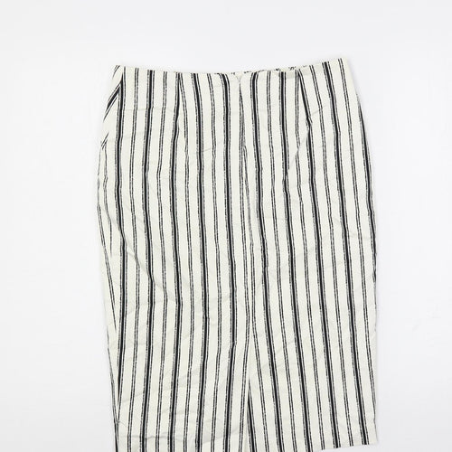 Marks and Spencer Womens White Striped Cotton Straight & Pencil Skirt Size 10 Zip