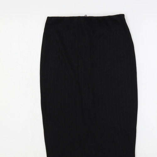 New Look Womens Black Polyester Straight & Pencil Skirt Size 6 Zip - Ribbed