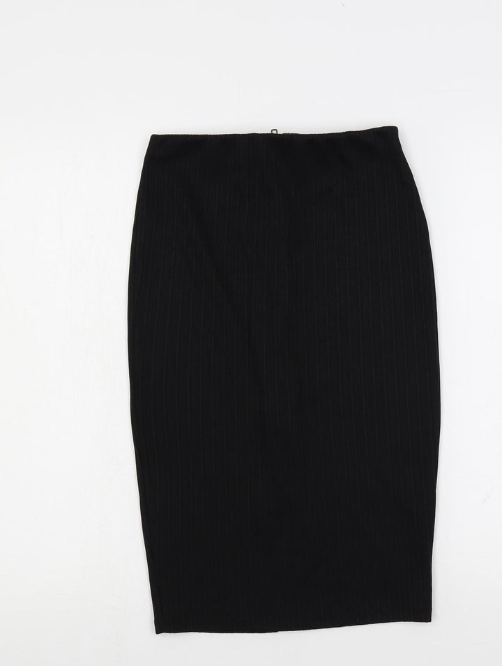 New Look Womens Black Polyester Straight & Pencil Skirt Size 6 Zip - Ribbed