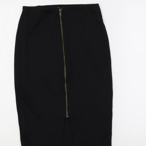 New Look Womens Black Polyester Straight & Pencil Skirt Size 6 Zip - Ribbed