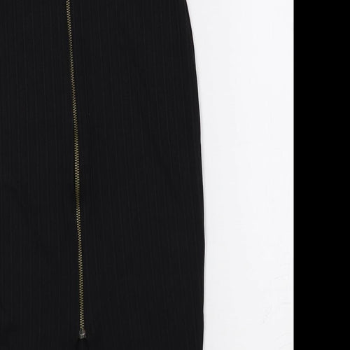 New Look Womens Black Polyester Straight & Pencil Skirt Size 6 Zip - Ribbed