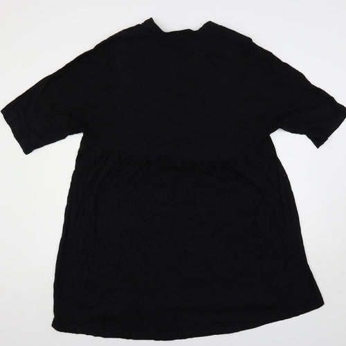Zara Womens Black Cotton Trapeze & Swing Size M V-Neck Pullover
