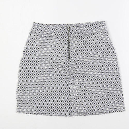 Miss Selfridge Womens Blue Geometric Polyester Mini Skirt Size 8 Zip
